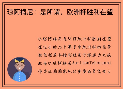 琼阿梅尼：是所谓，欧洲杯胜利在望