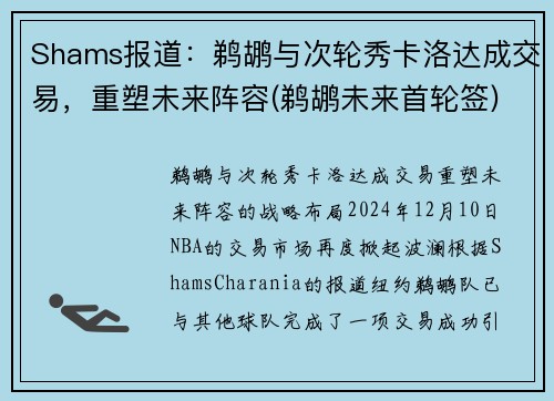 Shams报道:鹈鹕与次轮秀卡洛达成交易,重塑未来阵容(鹈鹕未来首轮签) Shams报道:鹈鹕与次轮秀卡洛达成交易,重塑未来阵容(鹈鹕未来首轮签)