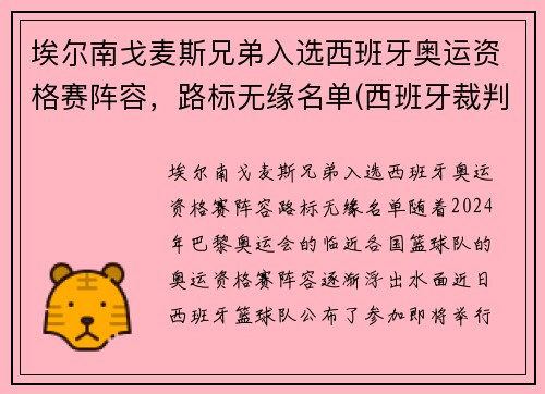 埃尔南戈麦斯兄弟入选西班牙奥运资格赛阵容，路标无缘名单(西班牙裁判埃尔南德斯)