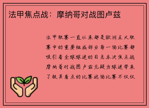 法甲焦点战：摩纳哥对战图卢兹